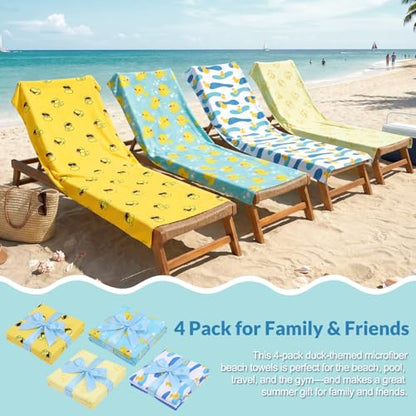 Frienda 4 Pack Microfiber Oversized Lightweight Beach Towel 71x32 in for Women Men Microfiber Quick Dry Sand Free Ocean Coastal Towels for Beach Pool Travel(Little Yellow Duck) - style: Little Yellow Duck