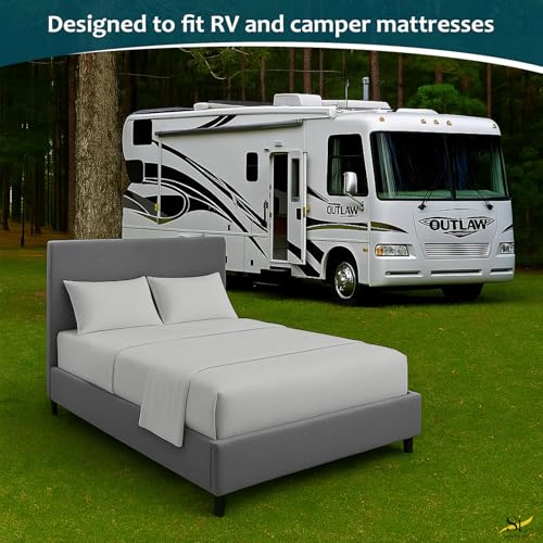 Shreem Linen Luxury 4 Piece Microfiber RV Sheet Set, Deep Pocket Fits Up to 10 inch, Soft, Wrinkle-Resistant, Camper, Travel Trailer Bedding, Camper Queen 60x80, Light Grey - color: Light Grey, size: Camper Queen - 60x80