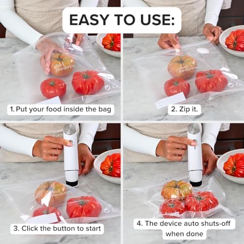 Chef Preserve Compact Vacuum Sealer for Food (Vacuum Sealer Machine + 30 Reusable Vacuum Bags) Powerful Handheld Vacuum Sealer Machine, Seal Meal Saver, Portable Food Sealer - size: Vacuum Sealer + 30 Bags