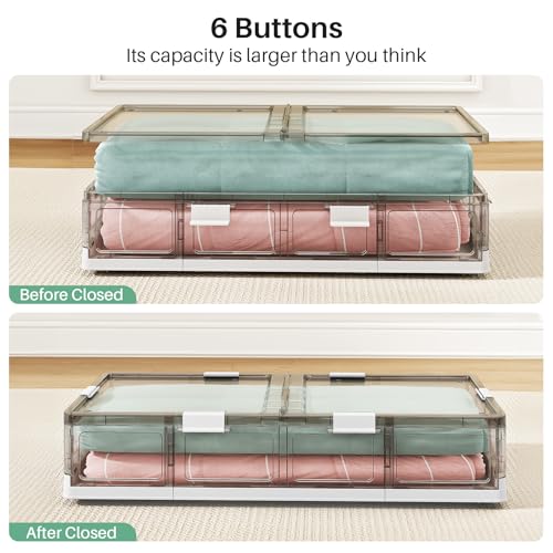 Kitstorack Plastic Under Bed Storage Containers,2 Pack Underbed Storage with Wheels,Foldable and Stackable Under Bed Organizer,Moisture and Dust-proof Storage Boxes for Clothes Shoes,13.6 Gal - size: Large - 2 PACK