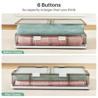 Kitstorack Plastic Under Bed Storage Containers,2 Pack Underbed Storage with Wheels,Foldable and Stackable Under Bed Organizer,Moisture and Dust-proof Storage Boxes for Clothes Shoes,13.6 Gal - size: Large - 2 PACK