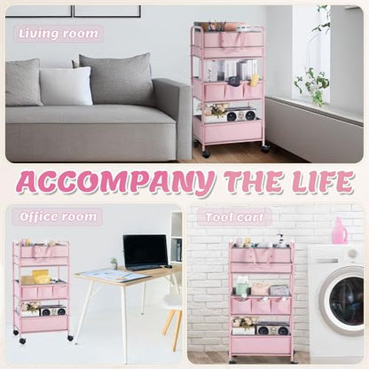 Honeydak 2in1 Baby Diaper Caddy Organizer Cart 3 Tier Large Capacity Metal Utility Bedside Rolling Cart with Divider Newborn Registry Nursery Essential Must Have Crib Bedroom Baby Shower(Pink) - color: Pink