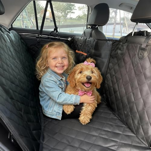Dog Car Seat Cover for Back Seat,Waterproof Anti-Slip Hammock with Side Flaps, Heavy-Duty 600D Oxford Fabric, Scratchproof Pet Protector, Universal Fit for Cars, Trucks and SUVs - color: BK