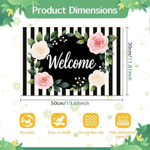 HOMETITUTE Pet Feeding Mat Black White Stripe Pattern 20" x 12", Welcome Sign Flower Design Non Slip Dog Cat Food Mat, Easy Clean Fast Dry Absorbable Pet Bowl Mat for Food and Water - color: colorful9
