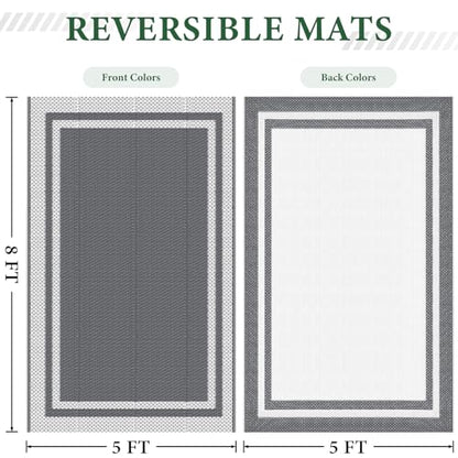 HappyTrends Outdoor Rug Reversible Portable Plastic Straw Camping Rugs for Outside RV,Large Waterproof Outdoor Area Rugs for Patio,Deck,Porch,Balcony(5'x 8',White&Gray) - size: 5' x 8' (Rectangular)