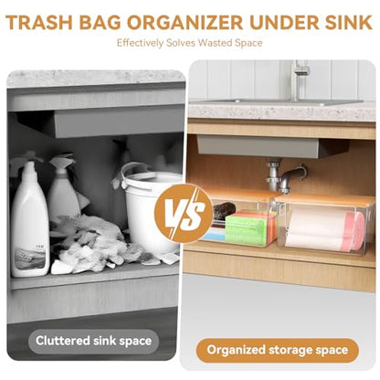 Trash Bag Holder Dispenser, Garbage Bag Dispenser with Bamboo Lid & Handles, Stackable Clear Trash Bag Organizer Under Sink for Kitchen, Pantry, Laundry Room, Cabinet - size: Small