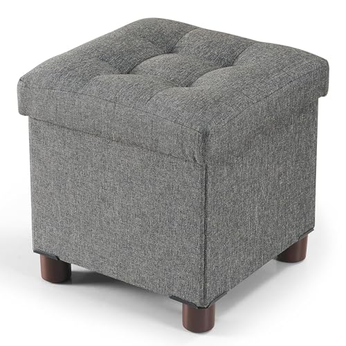 BRIAN & DANY Small Ottoman with Storage, Small Storage Ottoman, Folding Foot Stool with Wood Legs for Living Room and Bedroom Linen Rest Seat, 12.6"x12.6"x12.8" - Gray - color: Grey, size: 12.6"x12.6"x12.8"