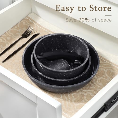 GiPP Ceramic Pots and Pans Set Non Stick, Nonstick Detachable Handle Cookware Sets, Healthy Non Toxic PFAS PFOA & PTFE Free, Dishwasher ＆Oven Safe, Induction Kitchen Pot and Pan, 8 Piece Grey - color: Dark Gray, size: 0802