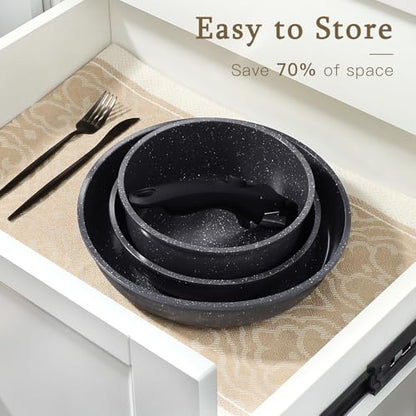 GiPP Ceramic Pots and Pans Set Non Stick, Nonstick Detachable Handle Cookware Sets, Healthy Non Toxic PFAS PFOA & PTFE Free, Dishwasher ＆Oven Safe, Induction Kitchen Pot and Pan, 8 Piece Grey - color: Dark Gray, size: 0802