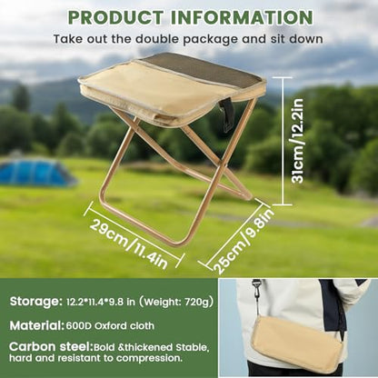 Portable Folding Stool 2-in-1 Camping Chair with Sling Bag Lightweight 12inch /264lbs Load Collapsible Stool Seat for Adults Camping Fishing Hiking BBQ Travel Rest（Yellow） - color: Yellow