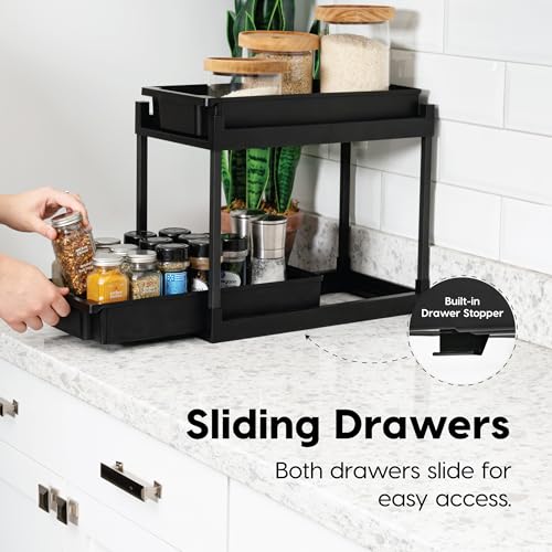 IRIS USA Under Sink Organizer, 2 Pack, Pull Out Under Cabinet Organizers and Storage, Kitchen Shelf Pantry Bathroom Under Counter, Cleaning Supplies, Vertical Spice Rack Slide Out Drawer, Easy Install - size: 2 Pack