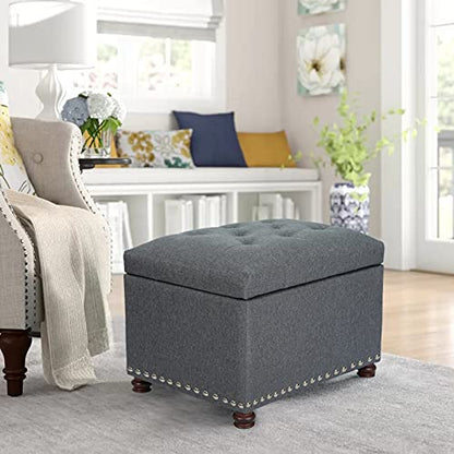 Joveco Storage Ottoman Bench Rectangular Fabric Organization Foot Rest, 24 Inch Modern Tufted Bedroom Foot Stool and Seat for Entryway, Bedroom, Living Room - color: Grey