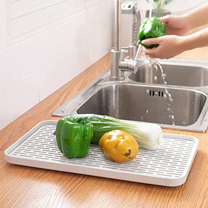 2Packs Serving Tray & Dish Rack & Flat Drain Board, Multi-Use Tray for Serving, Fruit Drain, Cup Drain, Vegetable Drain, White & Grey, Perfect for Coffee, Kitchen, (6.69W x 12.2L) - size: 6.69W x 12.2L- 2packs