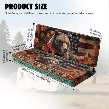 Bear American Flag Maple Leaf Pattern 2 Pieces RV Dinette Cushion Covers,Washable Camper Cushion Slipcovers Flannel Sofa Cushions Slipcovers for Travel Trailer Couch for Dogs and Kids - color: Bear American Flag Maple Leaf