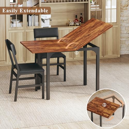 HUAHUU Dining Table Set for 4, Extendable Kitchen Table Cushion Chairs Set of 4, Rectangle Dining Table with Metal Frame & MDF Board, Folding for Small Apartment Saving Space, Rustic Brown - color: Rustic