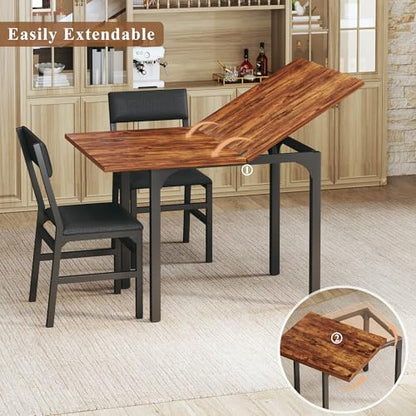 HUAHUU Dining Table Set for 4, Extendable Kitchen Table Cushion Chairs Set of 4, Rectangle Dining Table with Metal Frame & MDF Board, Folding for Small Apartment Saving Space, Rustic Brown - color: Rustic