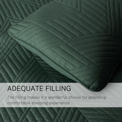 Exclusivo Mezcla Ultrasonic Full Queen Quilt Bedding Set, Lightweight Green Bedspreads Soft Modern Geometric Coverlet Set for All Seasons (1 Quilt and 2 Pillow Shams) - color: Dark Green, size: Full/ Queen (90"x96")