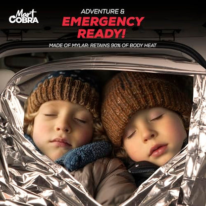 Mart Cobra Emergency Blanket 25-Pack Space Mylar Blankets Survival Gear and Supplies Reusable Thermal Camping Essentials Hiking First Aid Car Emergency Kit Prepper Foil Bug Out Bag Warm Cat Cold Snow - size: 25 Pack