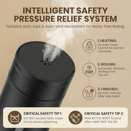 Portable Electric Kettle （120V）, Travel Tea Kettle, 316 Stainless Steel Premium Liner, 4-speed Temperature Adjustment with Auto Shut-off and Boil-Off Protection black - color: black