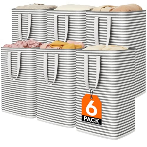Lifewit 6 Pack Laundry Basket 80L Each, Collapsible Clothes Hamper with Reinforced Handles, Freestanding Waterproof Design for Bedroom and Laundry Room, Black 480L Total - color: Black, size: 6 x 80L