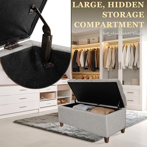 HomePop Ainsley 40" Storage Ottoman Bench - Gray Fabric - color: Gray Fabric