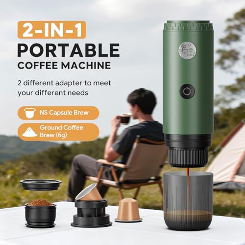 Portable Electric Espresso Machine, Travel Coffee Maker for Camping, Car Coffee Maker Self-Heating with USB-C, 20 Bar Coffee Maker With Ground Coffee & NS Capsule for RV, Hiking, Office(Green) - color: GREEN