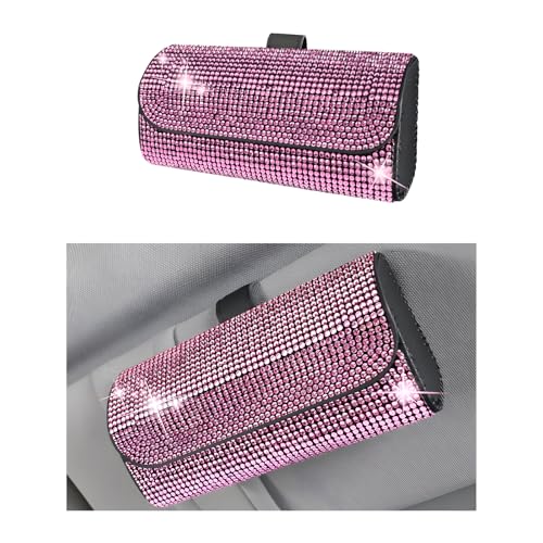 Ohleats Bling Sunglasses Holder for Sun Visor, Sparkling Glasses Sun Visor Organizer Case with Hidden Magnetic Closure, Auto Visor Crystal Eyeglasses Storage Case, Car Accessories (Bling Pink) - color: Bling Pink
