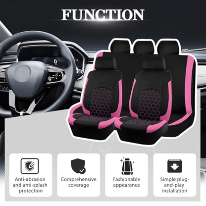Car Seat Cover Full Sets, Polyester Foam Breathable Waterproof Vehicle Split Front Rear Seat Protectors, Automotive Interior Chair Cushion Pad, Universal for SUV RV Truck (Pink) - color: Pink
