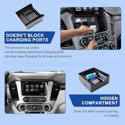 EDBETOS Console Organizer Tray for 2015-2020 GMC Yukon & Chevy Suburban/Tahoe Screen Back Storage Tray, Hidden Dashboard Storage Organizer, Motorized Screen Rear Tray for Sunglasses, Phones, Cards