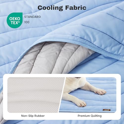 ZOMISIA Cooling Mat for Extra Large Dogs XL - Thin Portable Pet Cooling Pad, Breathable and Washable Cool Fiber with Non-Slip Bottom, Outdoor Use for Summer, 44x32, Blue - size: 44''x32''(XL)