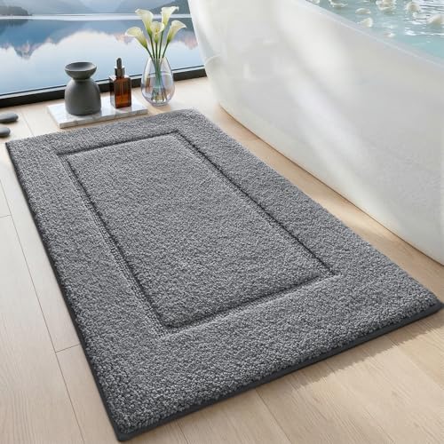DEXI Bathroom Rugs 32x20, Washable Non Slip Bath Mat for Shower Floor, Absorbent Quick Dry Bathmat with Rubber Backing, Ultra Soft Plush Carpet for Tub, Grey - color: Grey, size: 32" X 20" (Rectangular)