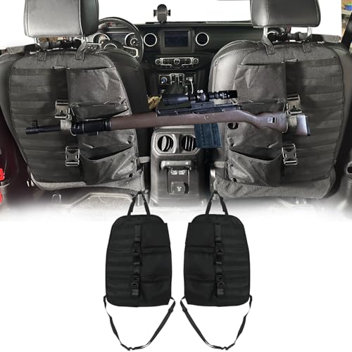 SUNPIE 2 Pcs Seat Back Truck Gun Rack, Automotive Gun Racks with Molle Panel Universal Seatback Storage Pockets Tactical Car Seat Back Organizer for Hunting Accessories Storage, Black - color: Black