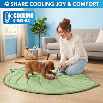 PetAmi Dog Cooling Mat, Leaf Shape, Pet Pad with Cooling Nylon & Soft Fleece, Q-Max > 0.4 Reversible All Season Blanket for Dogs & Cats, Small 32x39 in, Sage Green - color: Sage Green, size: Small