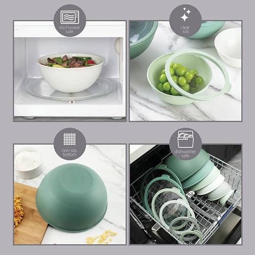 COOK WITH COLOR Mixing Bowls with Lids - 12 Piece Plastic Nesting Bowls Set includes 6 Prep Bowls and 6 Lids, Microwave Safe Mixing Bowl Set, Sage Tritan Lid - color: Sage Tritan Lid