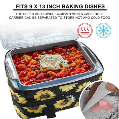 esouler Double Insulated Casserole Carrier Bag Hot & Cold Food Carrier Bag Lasagna Holder Lunch Bag for Picnics, Parties, Travel, Fits 9 x 13 Inches Casserole Dish-Sunflower - color: Sunflower, size: 16x10x7.2 in