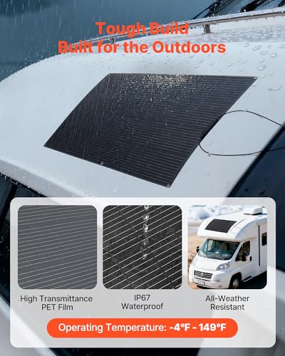 VEVOR Flexible Solar Panel, 200W Semi-Flexible Bendable Monocrystalline Solar Panel, 21.9% Efficiency Mono Off-Grid Charger with MC4 Output, IP67 Waterproof for Marine RV Car Cabin Curved Surfaces - size: 200W