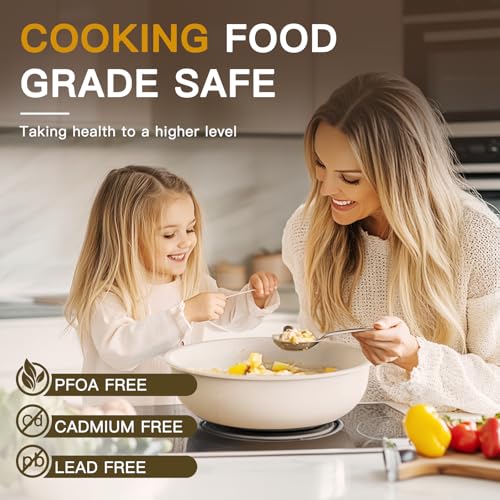 Astercook 21 Pcs Pots and Pans Set Non Stick, Ceramic Cookware Set Detachable Handle, RV Kitchen Cooking Set Removable Handles, Oven Safe, Induction Ready, Stackable, Cream, Fathers Day Gift for Men - color: Cream White, size: 21 Piece