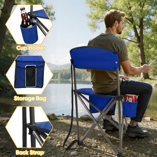 Northroad 2 Pack Tripod Camping Chairs, Portable 3 Legged Folding Tripod Stool Seat with Backrest, Small Compact Lightweight Tripod Chair for Adults Fishing Hunting - color: Blue