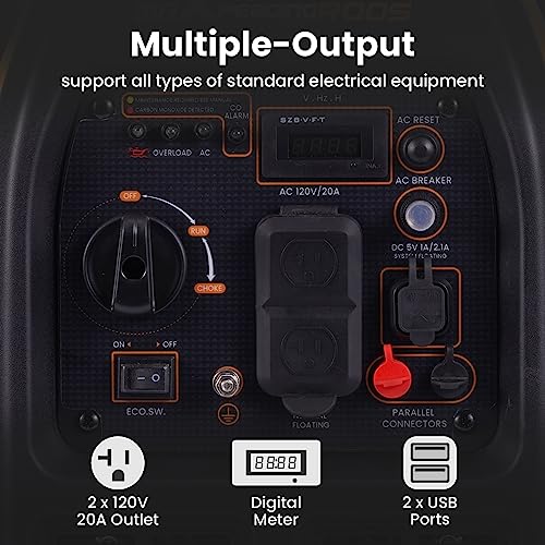 maXpeedingrods 2300W Portable Inverter Generator,40lbs,Gas Powered,Quiet Generator,Backup Power Supply for Outdoor Camping RV Ready,EPA/ISO Compliant - style: MXR2300+Gas+CO Sensor