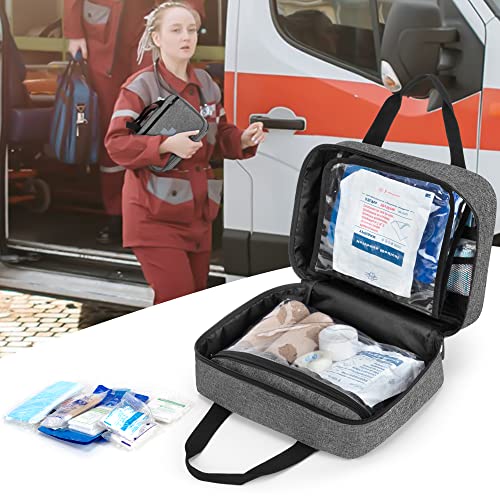 CURMIO Small First Aid Bag, Empty Emergency Trauma Kit Organizer Bag for Hiking, Camping, Car, Travel, Home and Outdoor, Gray, BAG ONLY, Patent Pending - color: Gray