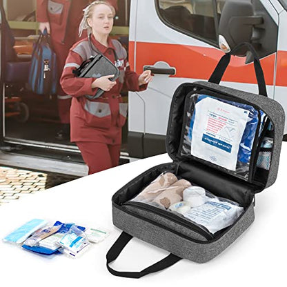 CURMIO Small First Aid Bag, Empty Emergency Trauma Kit Organizer Bag for Hiking, Camping, Car, Travel, Home and Outdoor, Gray, BAG ONLY, Patent Pending - color: Gray