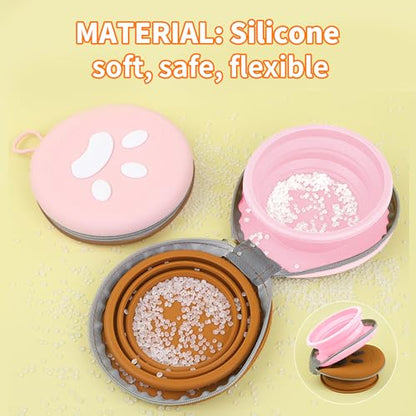 Collapsible Dog Bowls, 2-in-1 Pet Portable Travel Double Bowl Water Food Feeder Traveling Camping & Walking 25oz Brown Pink - color: Brown pink