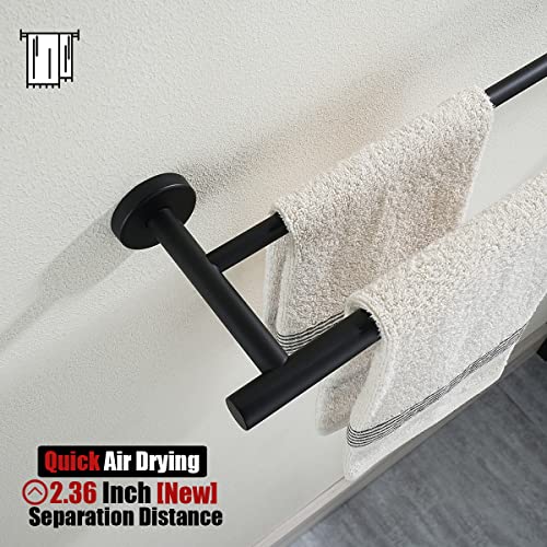 JQK Bathroom Hardware Set, 5-Piece Bath Accessories Set Matte Black Wall Mount Includes 24 in Towel Bar, 9 in HT Bar, TP Holder, Towel Hook x 2, BAS105-PB - color: Black