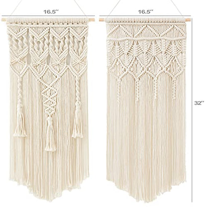 Mkono 2 Pcs Macrame Woven Wall Hanging Boho Chic Geometric Art Decor - Beautiful Bedroom Nursery Apartment Home Decoration, Gift for Girls Adults Birthday Christmas, 32" L x 16.5" W - size: Large