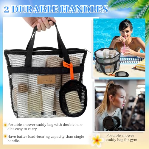 Patelai 12 Set Large Mesh Shower Caddy Bags, Sandproof Beach Tote Bulk with Soap Bag 12.2 x 10.2 Inch Hanging Toiletry Bath Organizer with Zipper & Handle for Gym Beach Dorms Travel Essentials