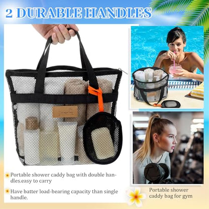 Patelai 12 Set Large Mesh Shower Caddy Bags, Sandproof Beach Tote Bulk with Soap Bag 12.2 x 10.2 Inch Hanging Toiletry Bath Organizer with Zipper & Handle for Gym Beach Dorms Travel Essentials