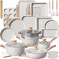 Kikcoin Pots and Pans Set Non Stick 31 Piece Kitchen Nonstick Cooking Cookware Sets with Grill Pan Saucepan Baking Sheet Utensil, Cream White - color: Cream White