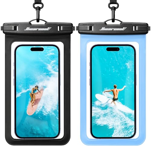 Hiearcool Waterproof Phone Pouch, Waterproof Beach Bag Compatible for iPhone 17 16 15 14 13 Pro Max, IPX8 Cellphone Travel Essentials for Beach -Black & Sky Blue-2Pack - color: Black & Skyblue