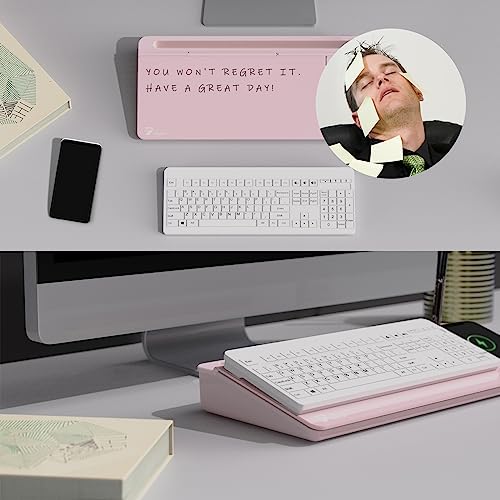 TOWON Desktop Glass Whiteboard with Charger Pad, Small Desk Whiteboard - Glass Dry Erase White Board- Desk Computer Buddy with Storage, Mirror and Charging Station, Pink, 17 x 6 in - color: Pink Charger