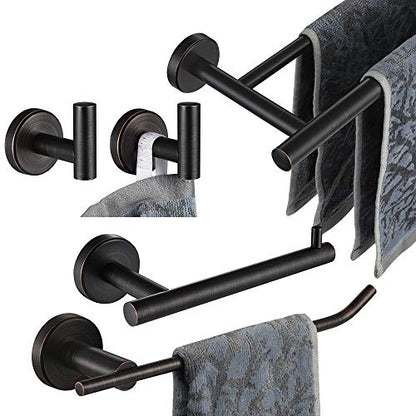 JQK Bathroom Hardware Set Oil Rubbed Bronze, 5-Piece Bath Accessories Set Wall Mount Includes 24 in Towel Bar, 9 in HT Bar, TP Holder, Towel Hook x 2, BAS105-ORB - color: Oil Rubbed Bronze